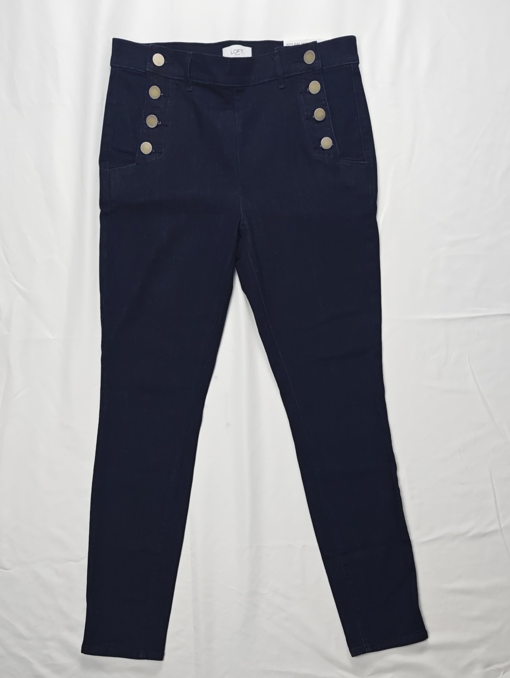 LOFT Outlet Dark Blue Button-Front High-Waist Skinny Jeans Women's Size 8 NWT